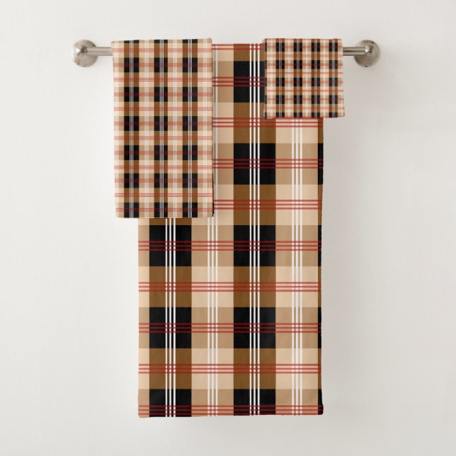 British tartan in black and tan bath towel set (Insitu)