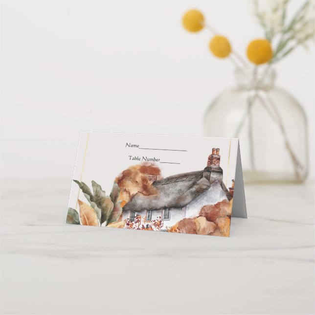 British Thatched Roof Wedding Place Card (Front)