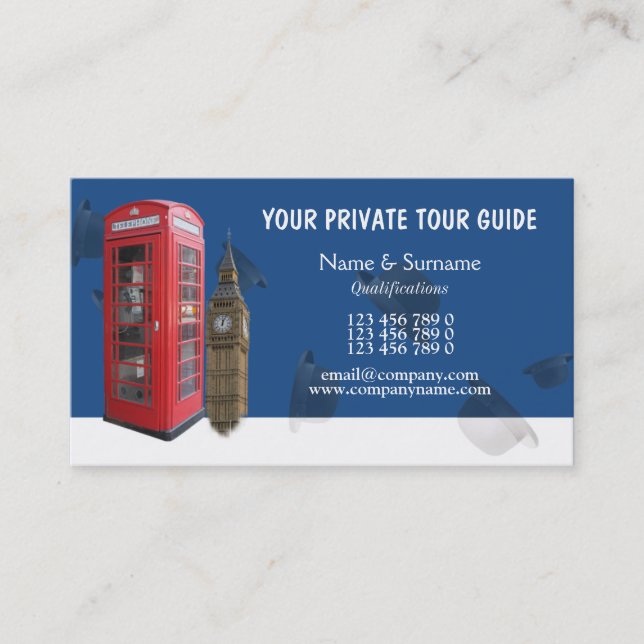 British tour guide tourism business card (Front)