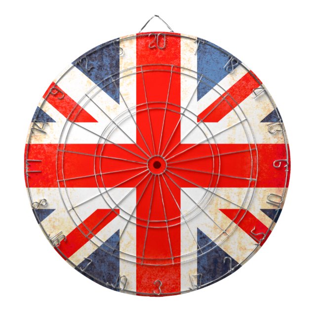 British UK flag antiqued style dart board (Front)