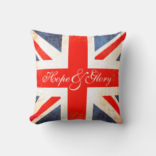 British UK flag hope & glory antiqued pillow