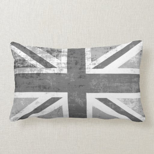 Image of British UK Union Jack Flag in Grunge Grey Lumbar Cushion