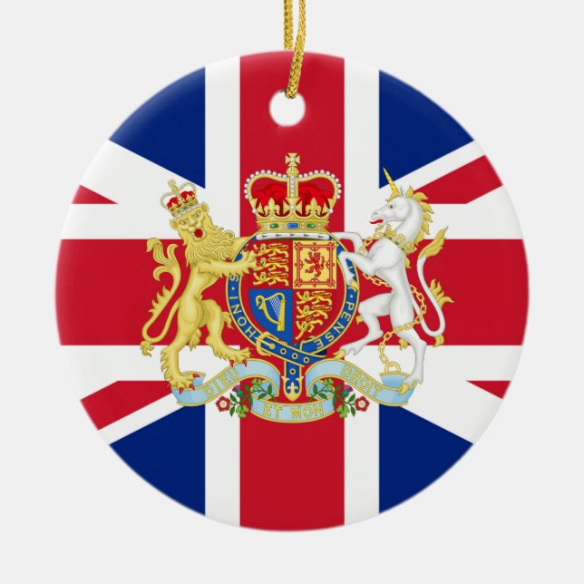British Union Flag and Royal Crest Ceramic Tree Decoration (Front)