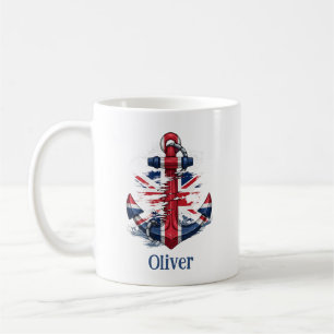 British Union Jack Anchor with Waves - Nautical  Coffee Mug