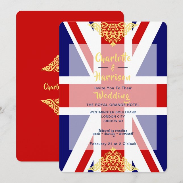 British Union Jack Flag Destination Wedding Invitation (Front/Back)