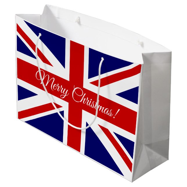 British Union Jack flag Merry Christmas gift bags (Back Angled)