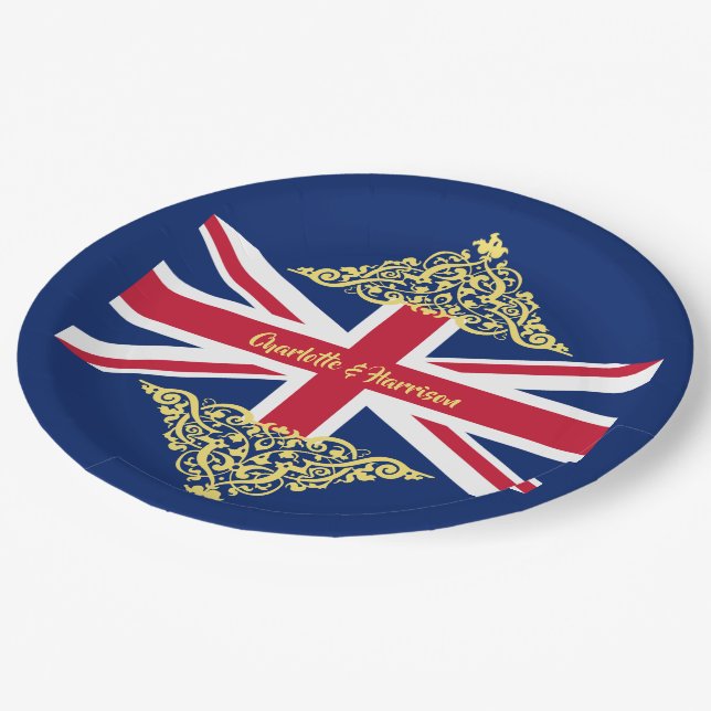British Union Jack Flag Patriotic Wedding Paper Pl Plate (Angled)