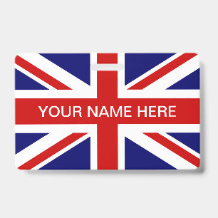 British Union Jack flag personalised name ID Badge