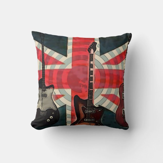 British Union Jack Flag Rock Roll Electric Guitar Cushion (Front)
