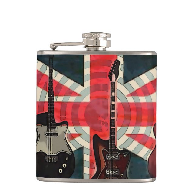 British Union Jack Flag Rock Roll Electric Guitar Hip Flask (Front)
