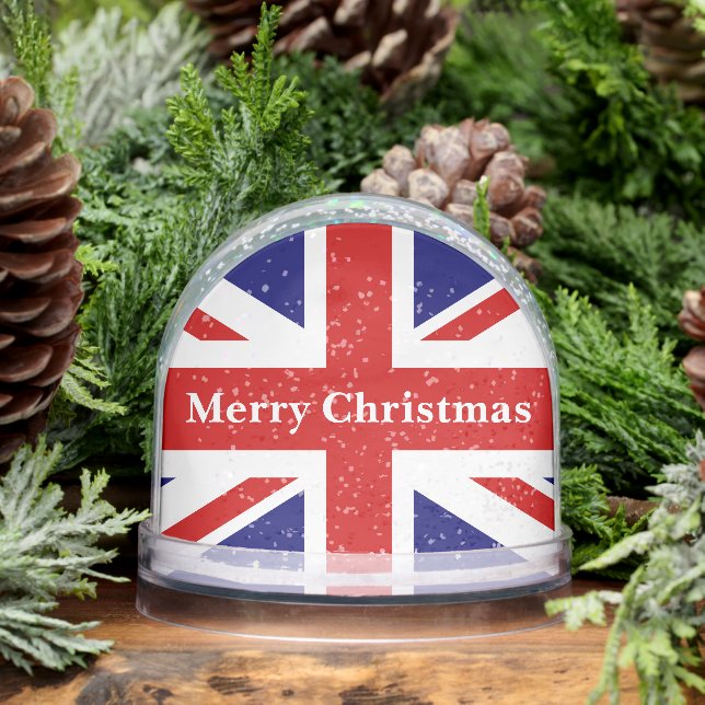 British Union Jack flag snow globe with photo (Winter)