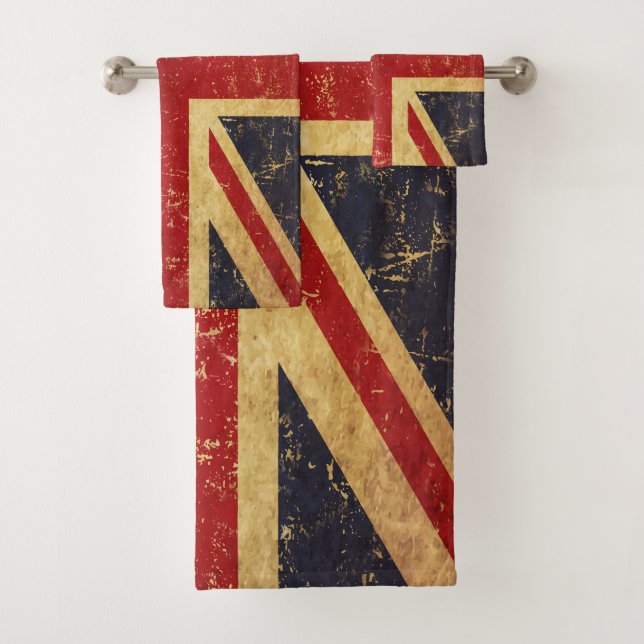 British Union Jack Flag Vintage Bath Towel Set (Insitu)