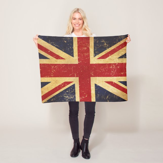 British Union Jack Flag Vintage Fleece Blanket (In Situ)