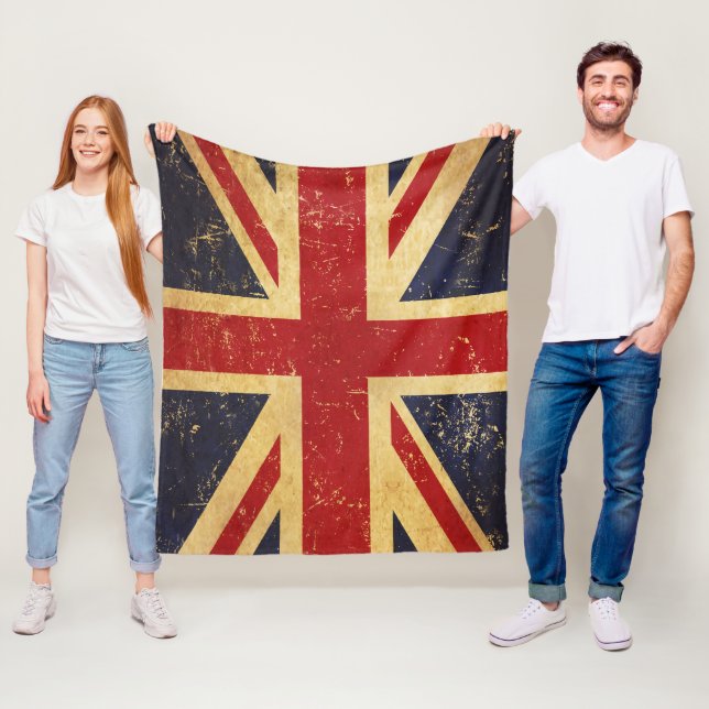 British Union Jack Flag Vintage Fleece Blanket (In Situ)