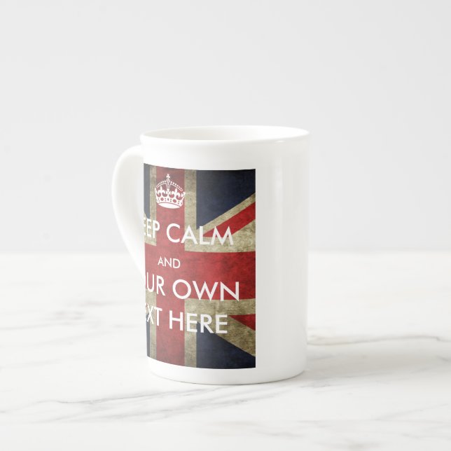British Union Jack Keep Calm and Your Text Bone China Mug (Front Left)