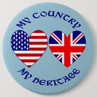 British USA Heart Flags Country Heritage 6 Cm Round Badge