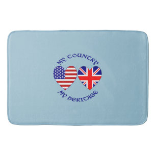 British USA Heart Flags Country Heritage Bath Mat