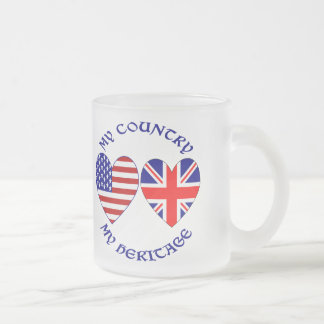 British USA Heart Flags Country Heritage Frosted Glass Coffee Mug