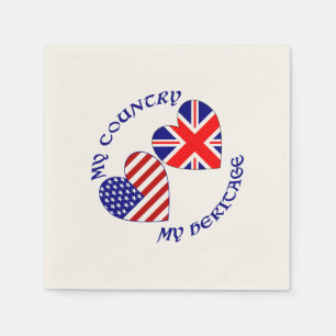 British USA Heart Flags Country Heritage Napkin