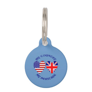 British USA Heart Flags Country Heritage Pet Tag