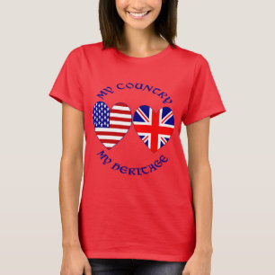 British USA Heart Flags Country Heritage T-Shirt