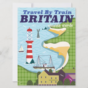 British Vintage train travel poster Invitation