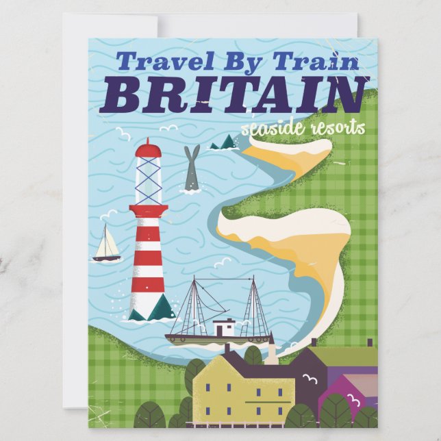 British Vintage train travel poster Invitation (Front)