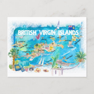 British Virgin Islands Illustrated Travel Map Postcard