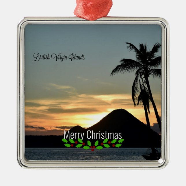 British Virgin Islands, Sunset, Christmas holidays Metal Tree Decoration (Front)