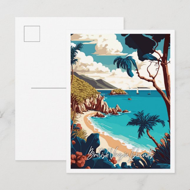 British Virgin Islands vintage travel illustration Postcard (Front/Back)