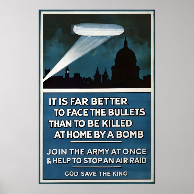 British WWI Propaganda Poster Zeppelin warning Art (Front)