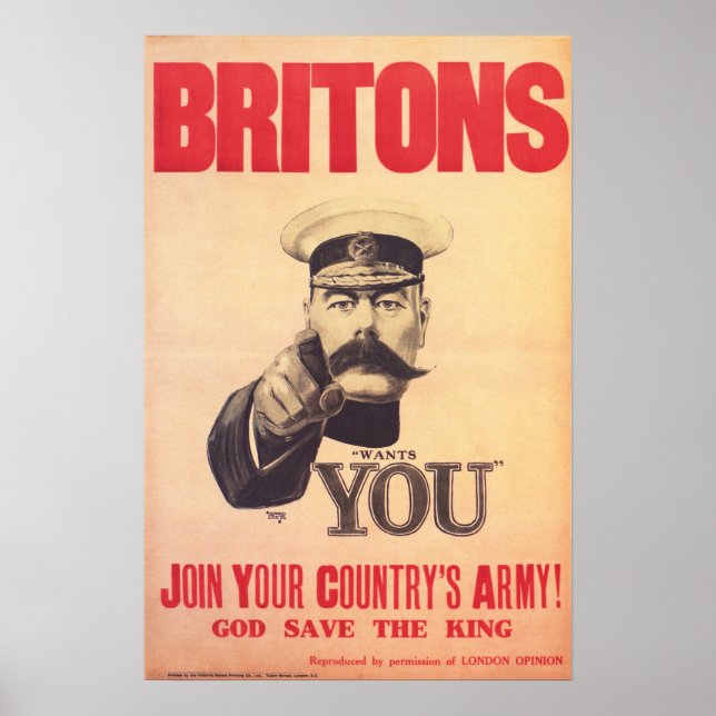 BRITONS! Lord Kitchener Wants YOU! Join The Army Poster (Front)