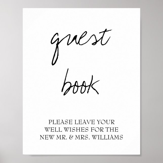 Brittany Black Calligraphy Wedding Guest Book Sign (Front)