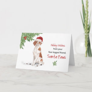 Brittany Christmas From Dog in Funny Santa Hat Card