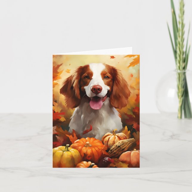 Brittany dog Autumn Thanksgiving  Card (Front)
