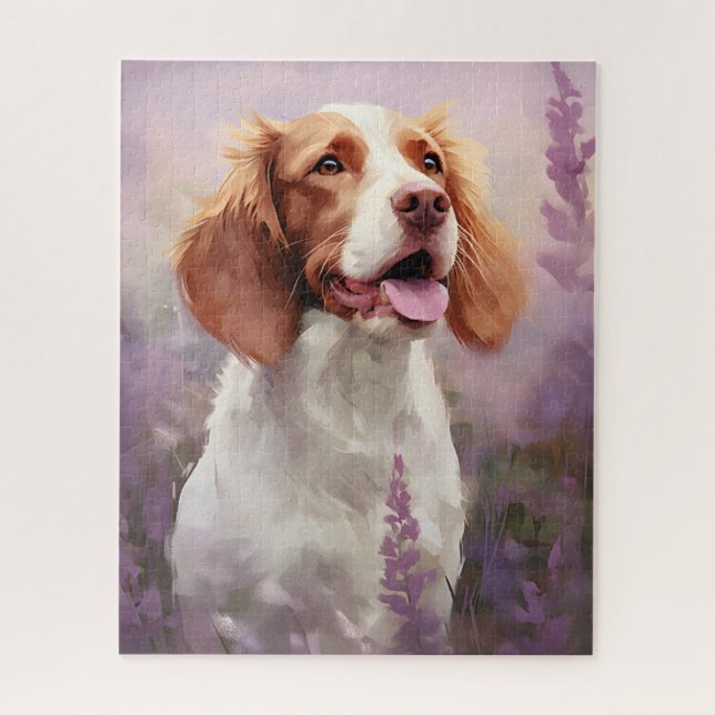 Brittany dog in Lavender field Jigsaw Puzzle (Vertical)