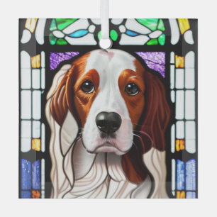 Brittany Dog "Stained Glass"  Glass Tree Decoration