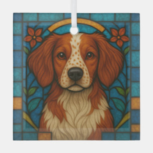 Brittany Dog "Stained Glass"  Glass Tree Decoration