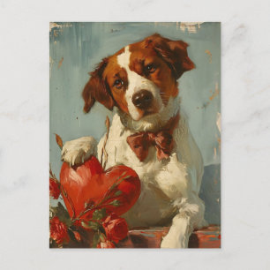 Brittany dog Vintage Valentine's day Postcard