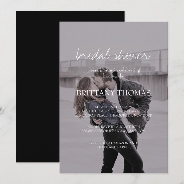 Brittany Elegant Photo Calligraphy Bridal Shower Invitation (Front/Back)