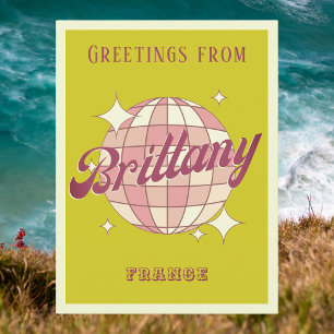 Brittany France vacation retro green Postcard