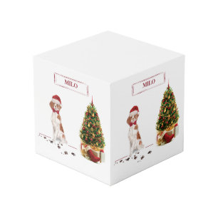Brittany Funny Christmas Dog and Tree Cube
