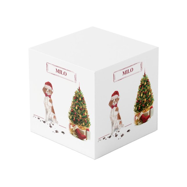 Brittany Funny Christmas Dog and Tree Cube (Front Angled)