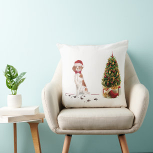 Brittany Funny Christmas Dog and Tree Cushion