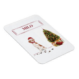 Brittany Funny Christmas Dog and Tree Magnet