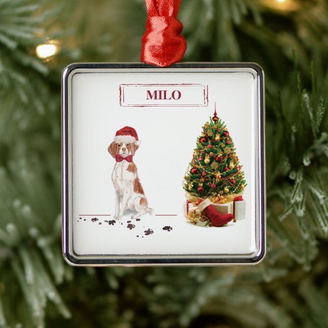 Brittany Funny Christmas Dog and Tree Metal Tree Decoration (Tree)