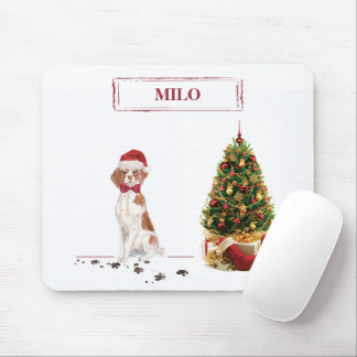 Brittany Funny Christmas Dog and Tree Mouse Mat