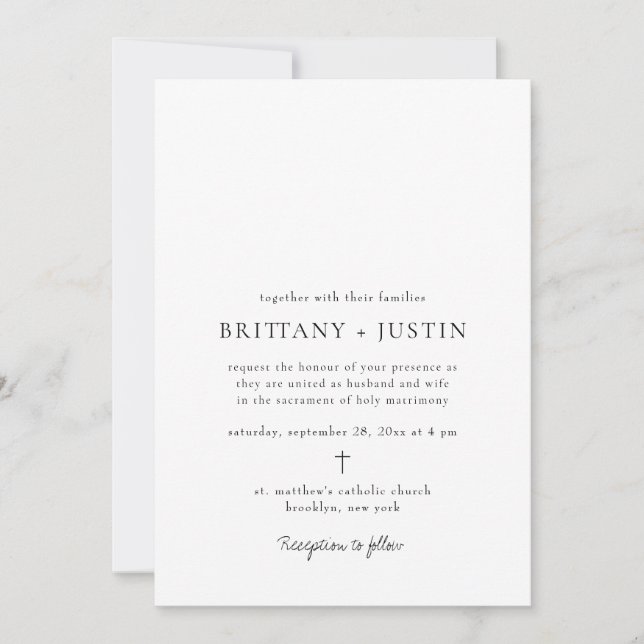 Brittany Modern Black Script Wedding with RSVP Invitation (Front)