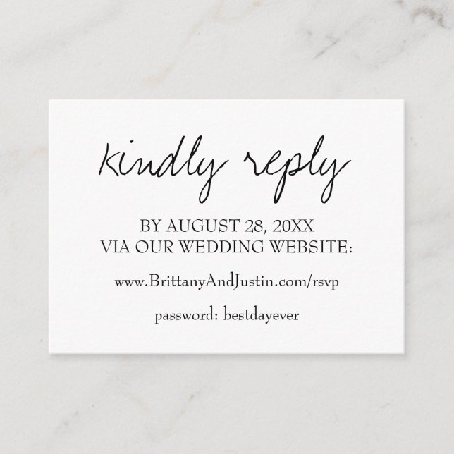 Brittany Modern Calligraphy Wedding Website RSVP Enclosure Card (Front)