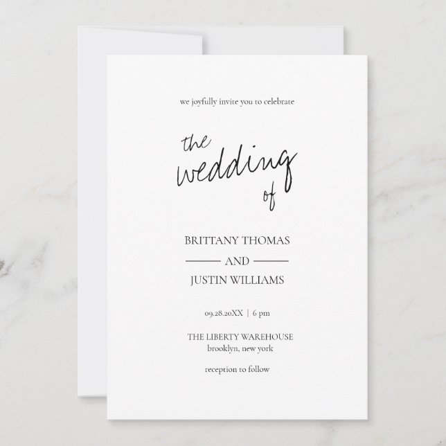Brittany Modern Elegant Black Calligraphy Wedding Invitation (Front)